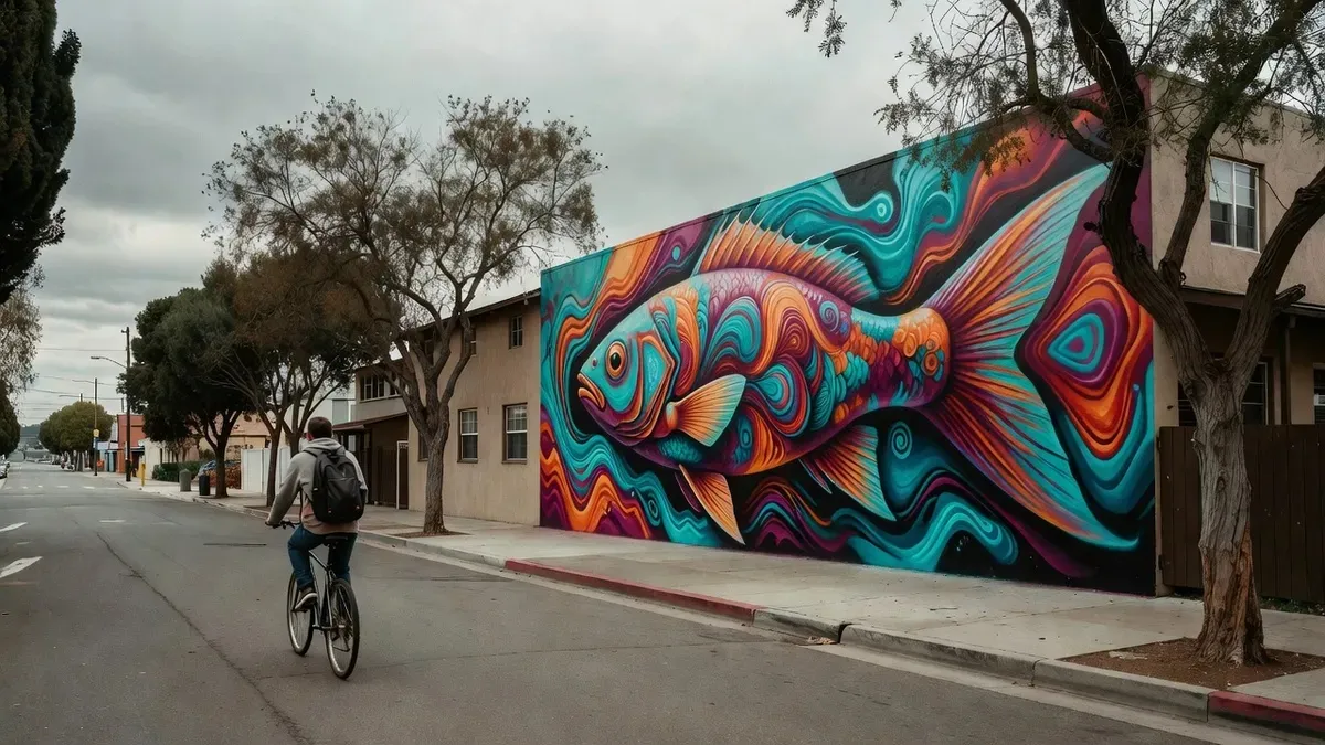 Cyclist in comfortable clothes and helmet preparing for a santa barbara electric bike tour at the Funk Zone bike shop, sunscreen and camera visible